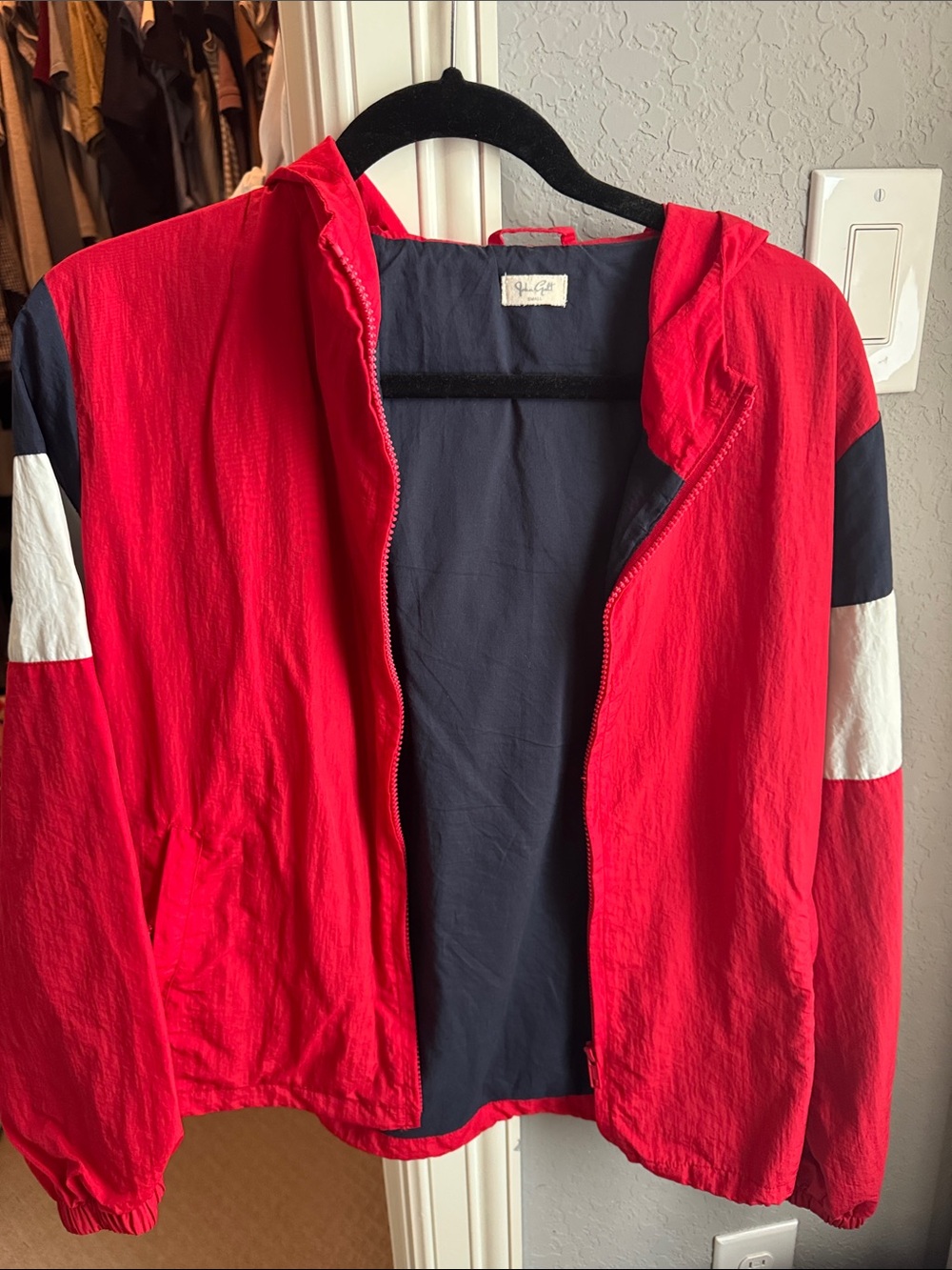 Brandy Melville Red Navy White Colorblock Windbreaker Jacket